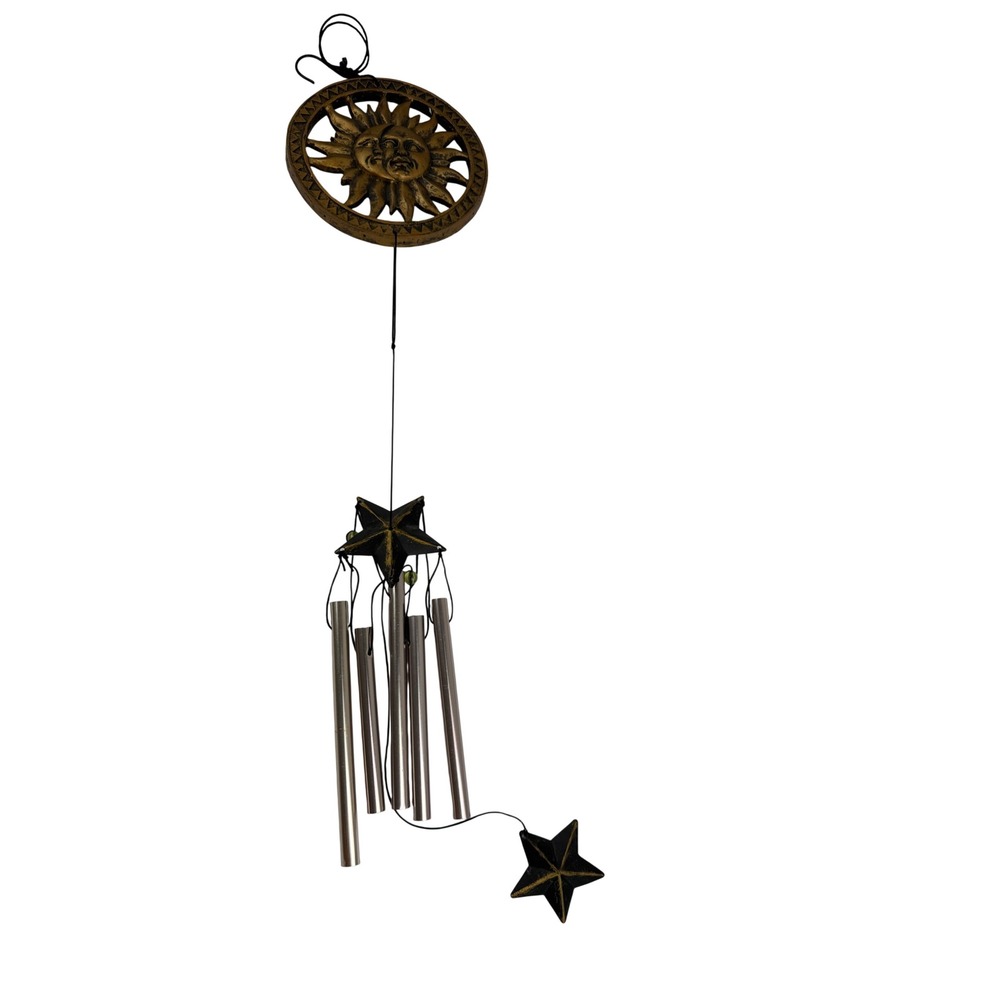 Celestial Sun Moon Star Wind Chime Gold Bronze Color Outdoor Garden Decor - Picture 2 of 4